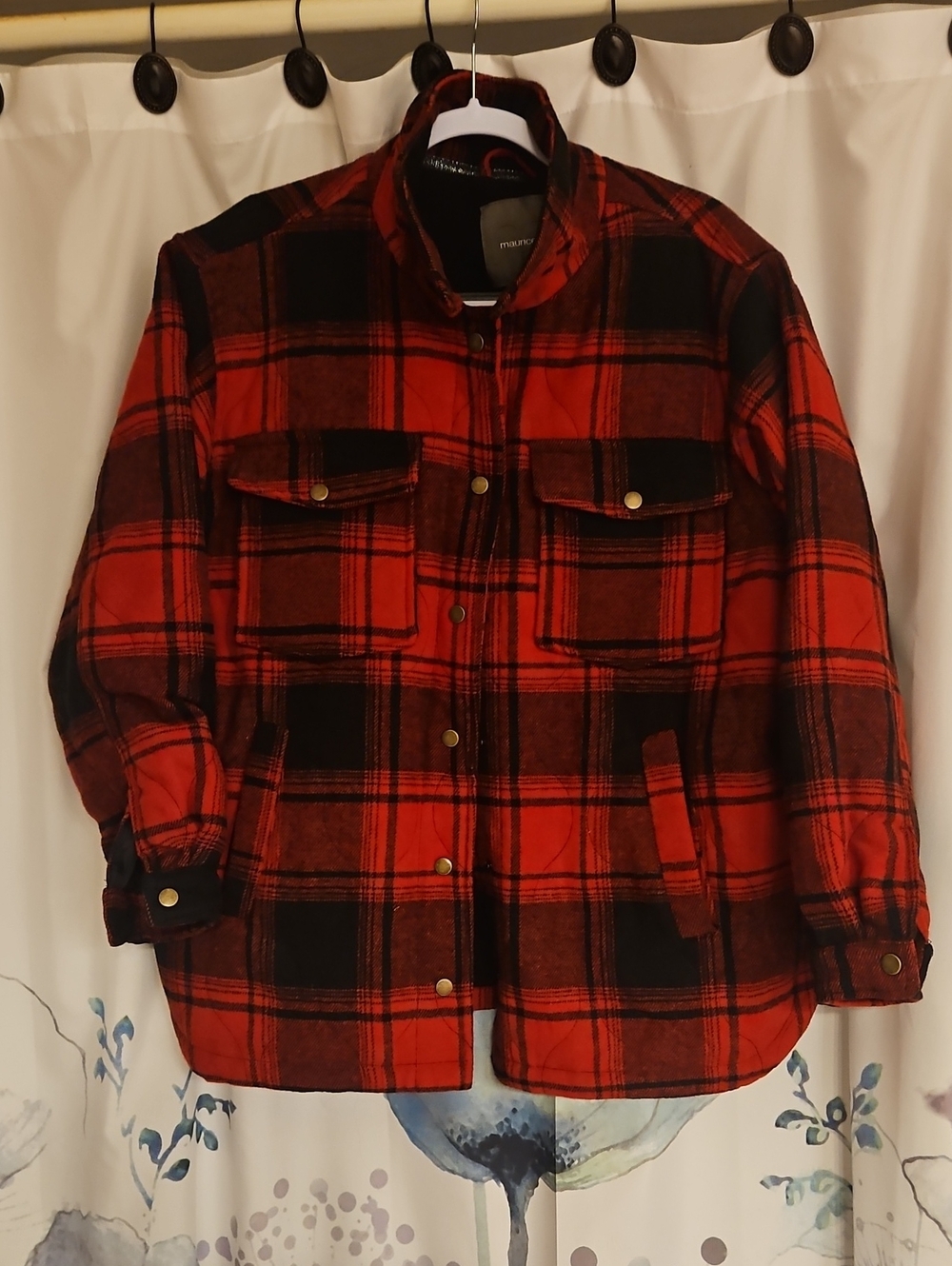 Maurices Red & Black Plaid Utility Jacket